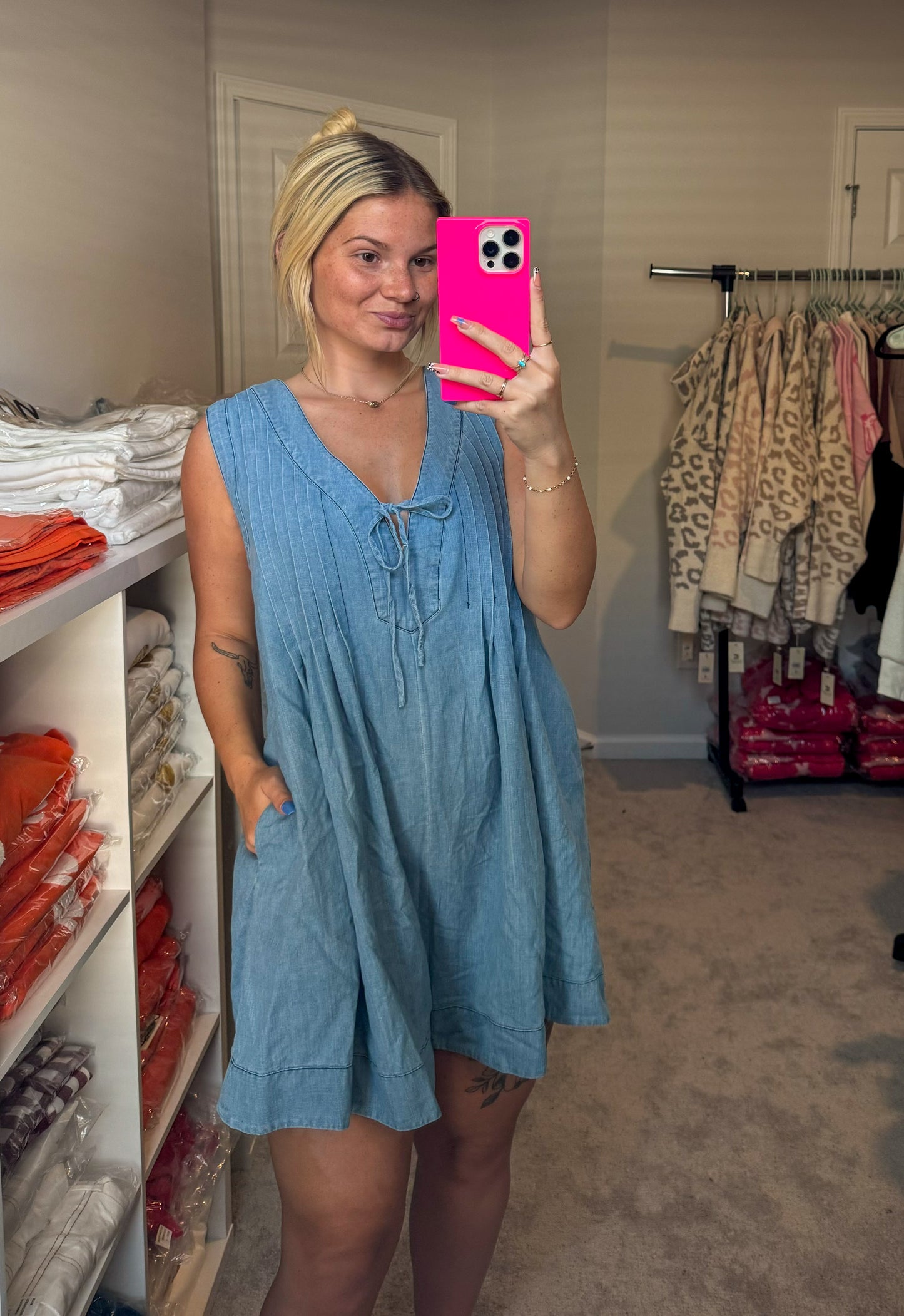 Denim Pleated Romper
