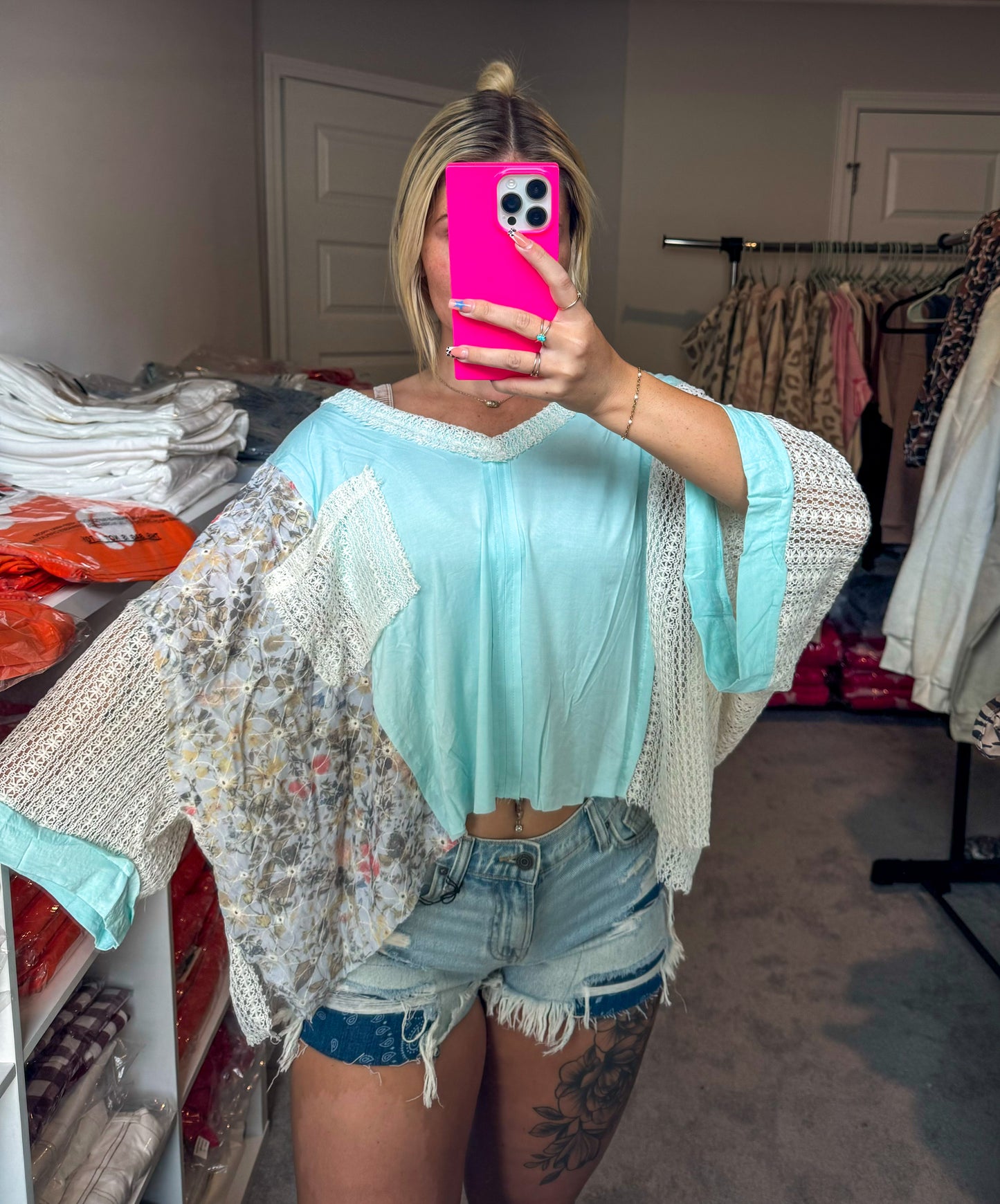 Quarter Sleeve Crochet Top