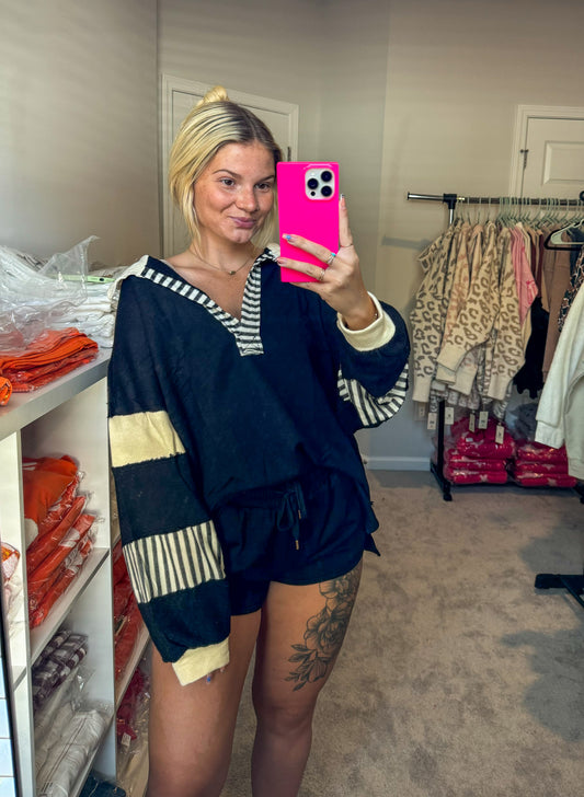 French Terry Knit Color Block Sweater