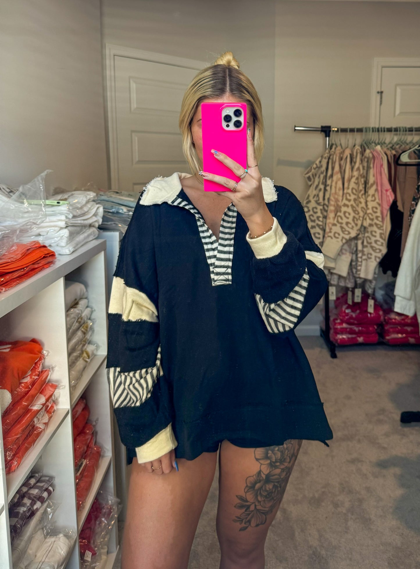 French Terry Knit Color Block Sweater