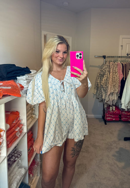 Bow Bubble Sleeve Romper