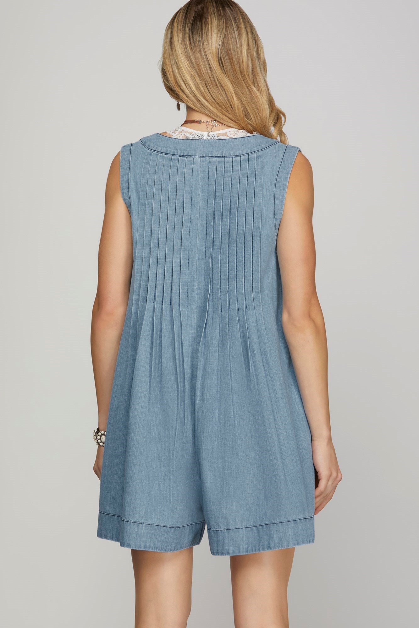 Denim Pleated Romper
