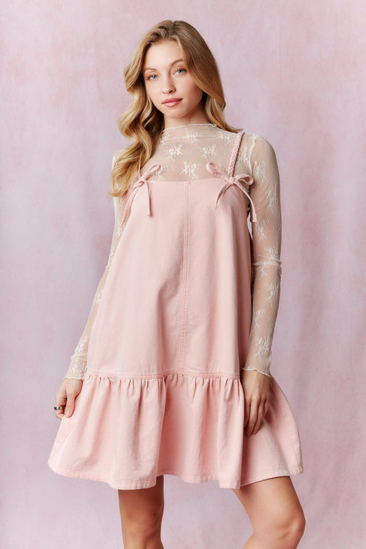 Pink Braided Deni m Dress